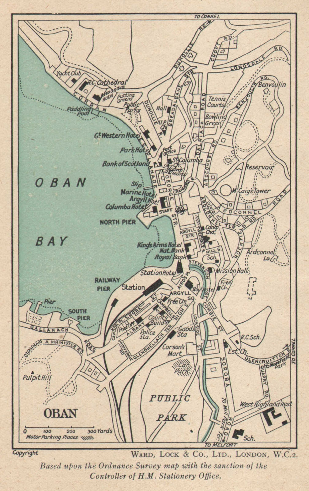 OBAN vintage tourist town city plan. Scotland. WARD LOCK 1947 old vintage map